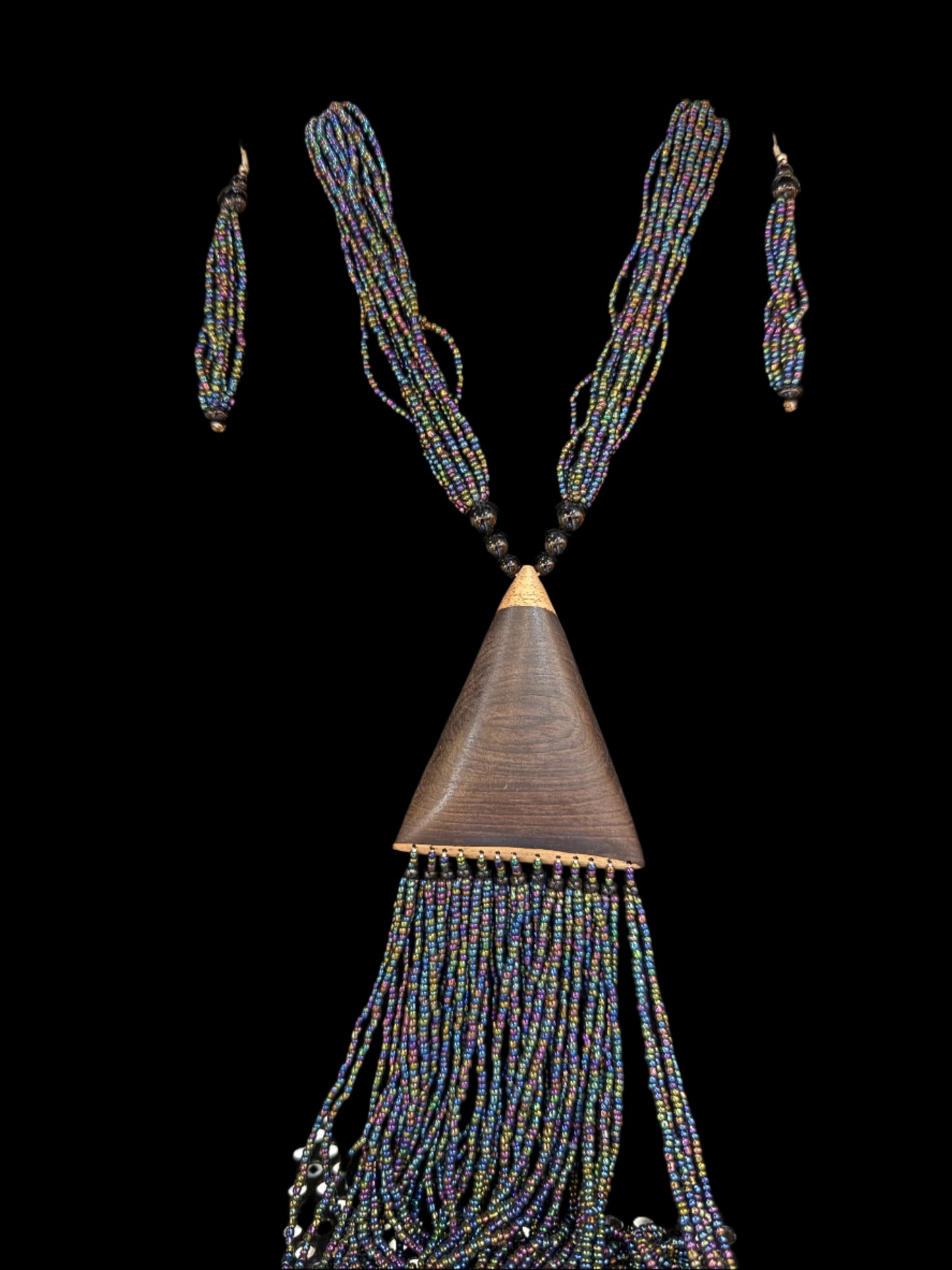 Tuareg Ebony Pyramid Necklace With Earrings