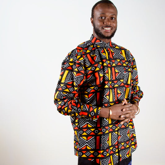 Collarless African Print Shirt