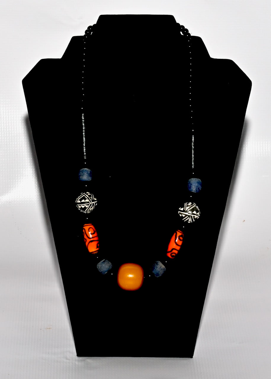 African Trading Bead Necklace with Amber