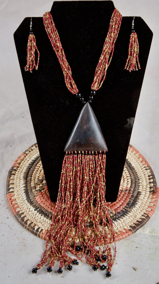 Tuareg Ebony Pyramid Necklace With Earrings
